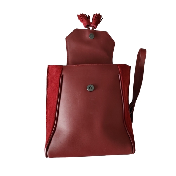 Longchamp Burgundy Suede & Leather Tassel Backpack - Picture 4 of 16